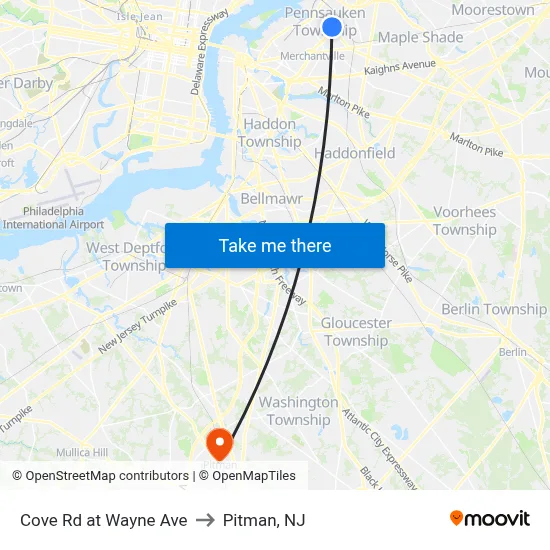 Cove Rd at Wayne Ave to Pitman, NJ map