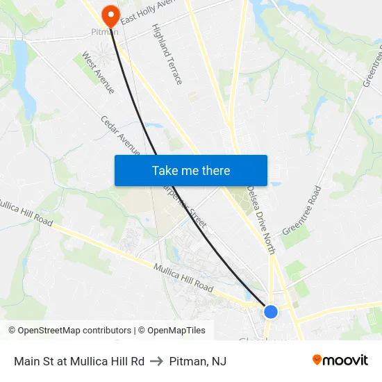 Main St at Mullica Hill Rd to Pitman, NJ map