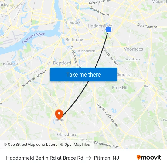 Haddonfield-Berlin Rd at Brace Rd to Pitman, NJ map