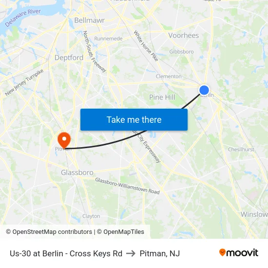 Us-30 at Berlin - Cross Keys Rd to Pitman, NJ map