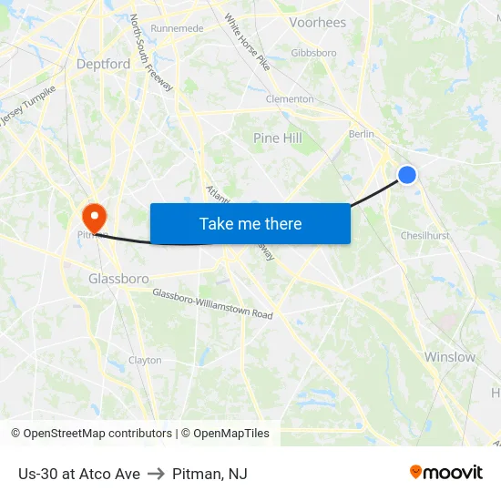 Us-30 at Atco Ave to Pitman, NJ map