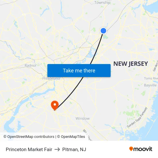 Princeton Market Fair to Pitman, NJ map
