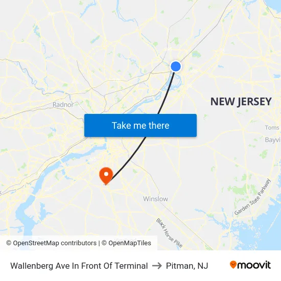 Wallenberg Ave In Front Of Terminal to Pitman, NJ map