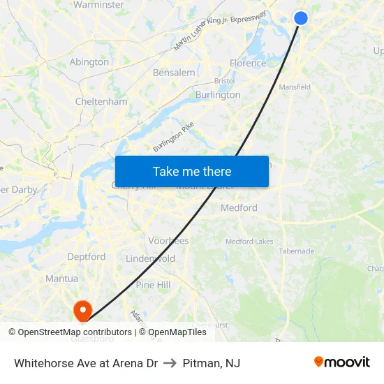 Whitehorse Ave at Arena Dr to Pitman, NJ map