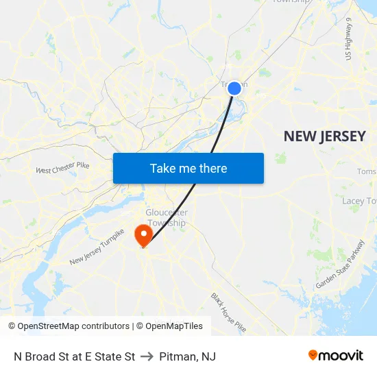 N Broad St at E State St to Pitman, NJ map