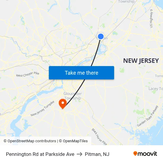 Pennington Rd at Parkside Ave to Pitman, NJ map