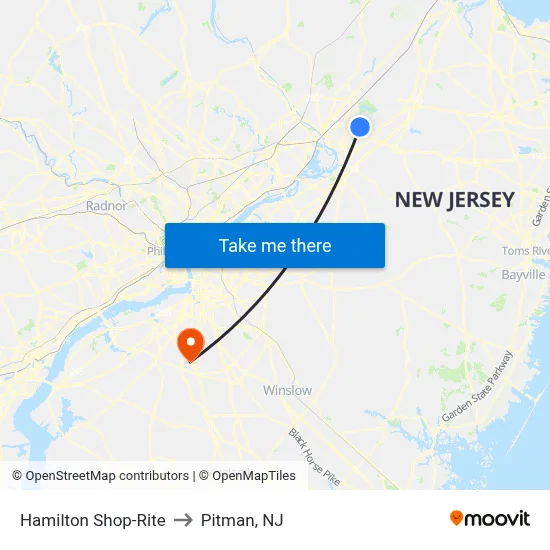 Hamilton Shop-Rite to Pitman, NJ map