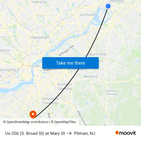 Us-206 (S. Broad St) at Mary St to Pitman, NJ map