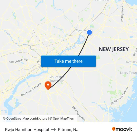 Rwju Hamilton Hospital to Pitman, NJ map