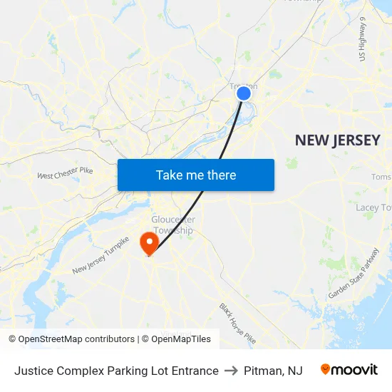 Justice Complex Parking Lot Entrance to Pitman, NJ map