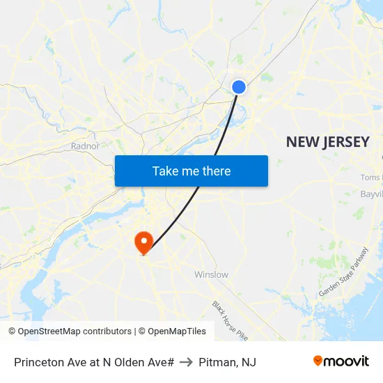 Princeton Ave at N Olden Ave# to Pitman, NJ map