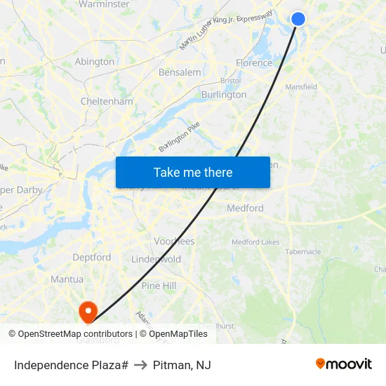 Independence Plaza# to Pitman, NJ map