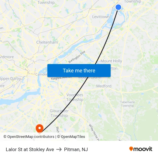 Lalor St at Stokley Ave to Pitman, NJ map