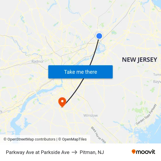 Parkway Ave at Parkside Ave to Pitman, NJ map