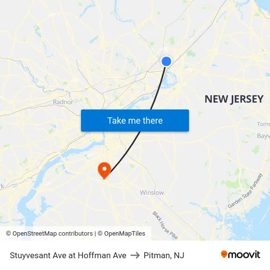 Stuyvesant Ave at Hoffman Ave to Pitman, NJ map