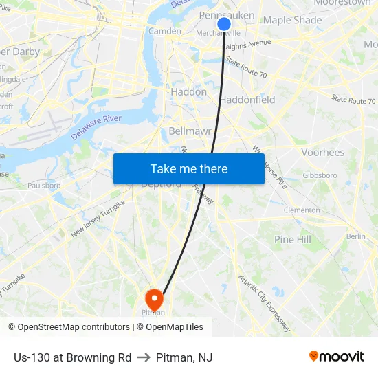 Us-130 at Browning Rd to Pitman, NJ map
