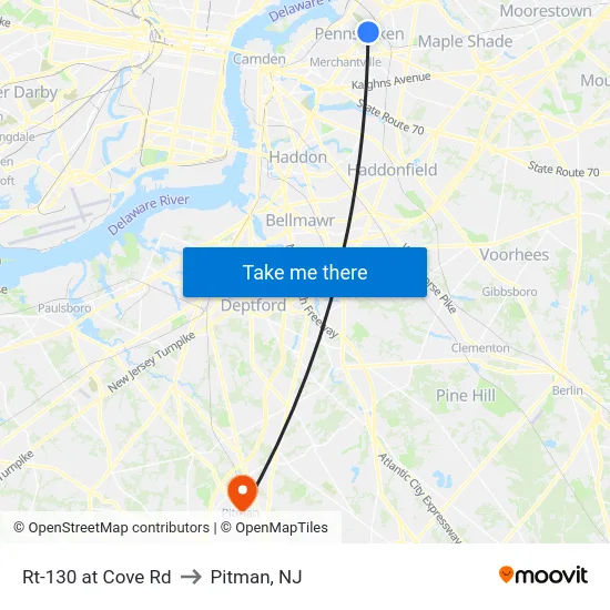 Rt-130 at Cove Rd to Pitman, NJ map