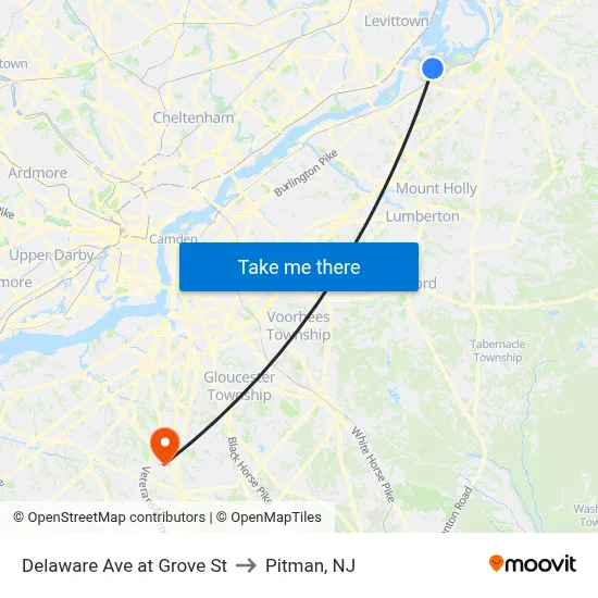 Delaware Ave at Grove St to Pitman, NJ map