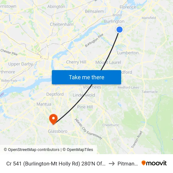 Cr 541 (Burlington-Mt Holly Rd) 280'N Of Sunset Rd to Pitman, NJ map