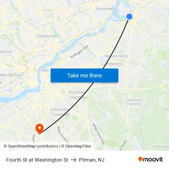 Fourth St at Washington St to Pitman, NJ map