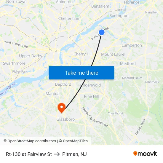 Rt-130 at Fairview St to Pitman, NJ map