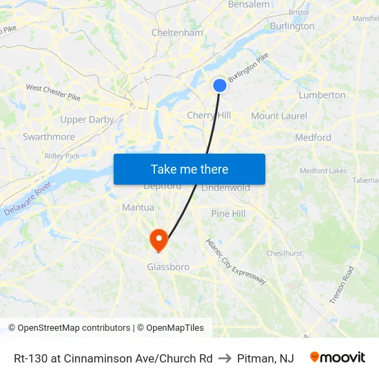Rt-130 at Cinnaminson Ave/Church Rd to Pitman, NJ map