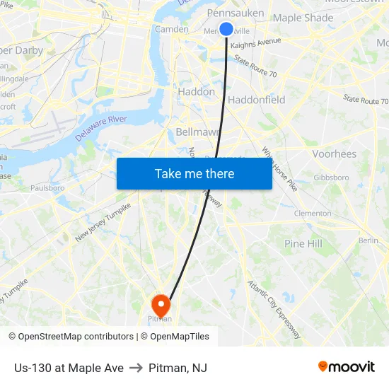 Us-130 at Maple Ave to Pitman, NJ map