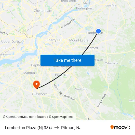 Lumberton Plaza (Nj 38)# to Pitman, NJ map