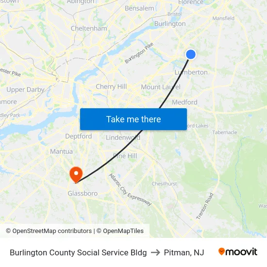 Burlington County Social Service Bldg to Pitman, NJ map
