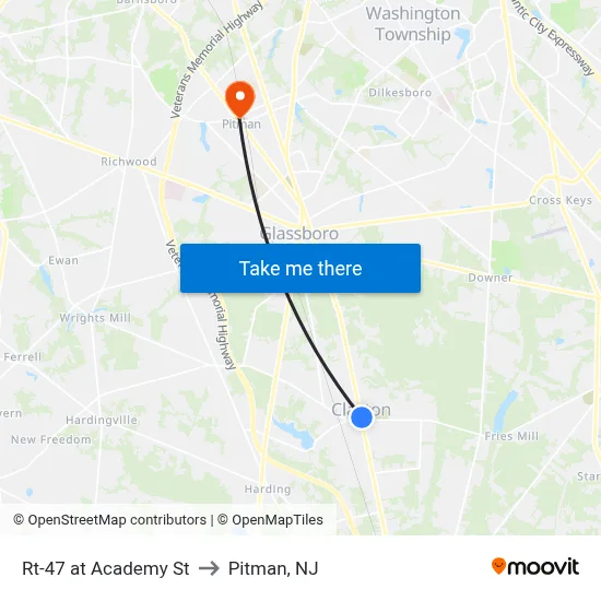 Rt-47 at Academy St to Pitman, NJ map