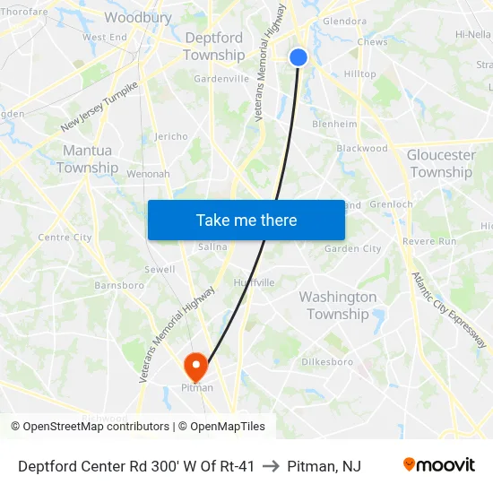Deptford Center Rd 300' W Of Rt-41 to Pitman, NJ map