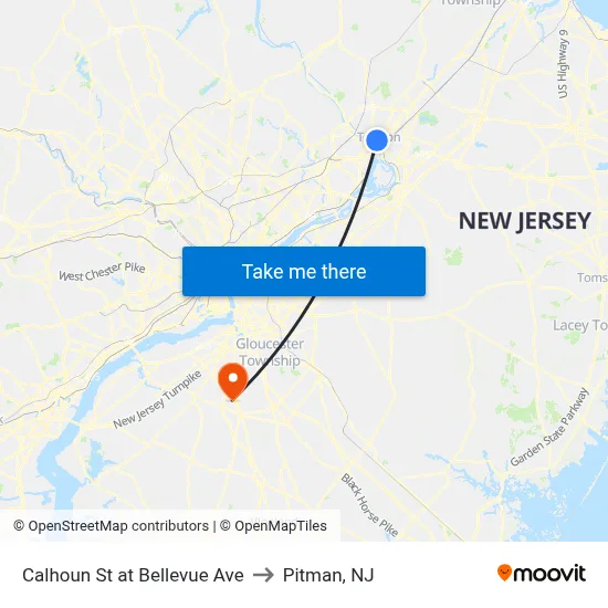 Calhoun St at Bellevue Ave to Pitman, NJ map