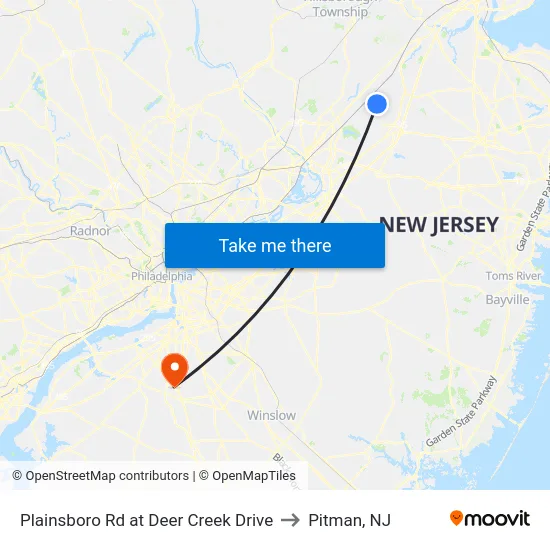Plainsboro Rd at Deer Creek Drive to Pitman, NJ map