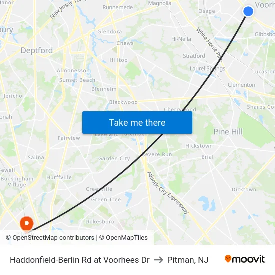 Haddonfield-Berlin Rd at Voorhees Dr to Pitman, NJ map