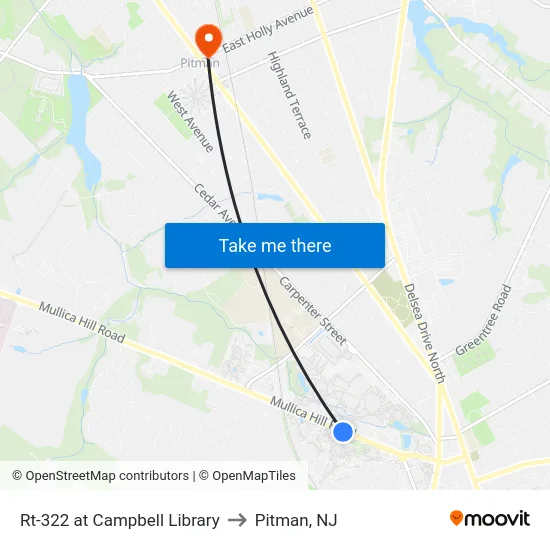 Rt-322 at Campbell Library to Pitman, NJ map
