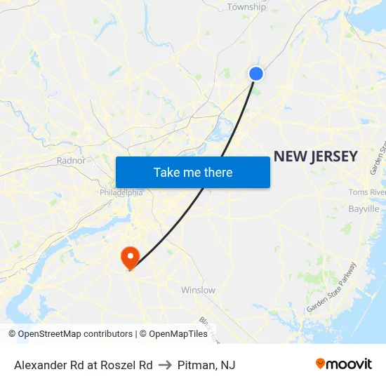 Alexander Rd at Roszel Rd to Pitman, NJ map