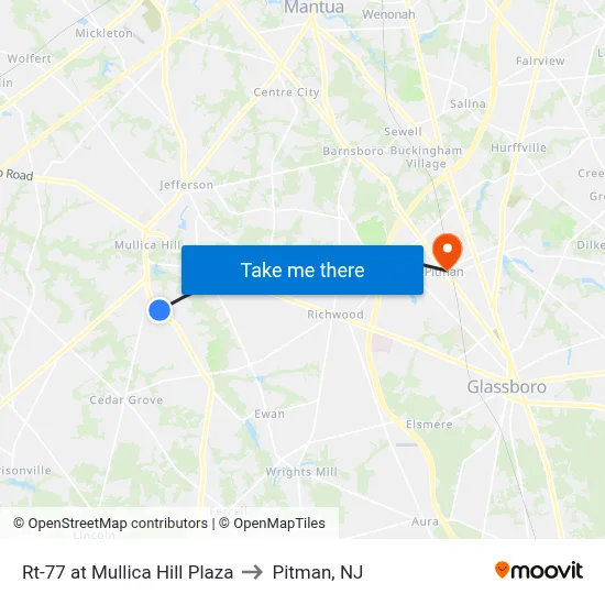 Rt-77 at Mullica Hill Plaza to Pitman, NJ map