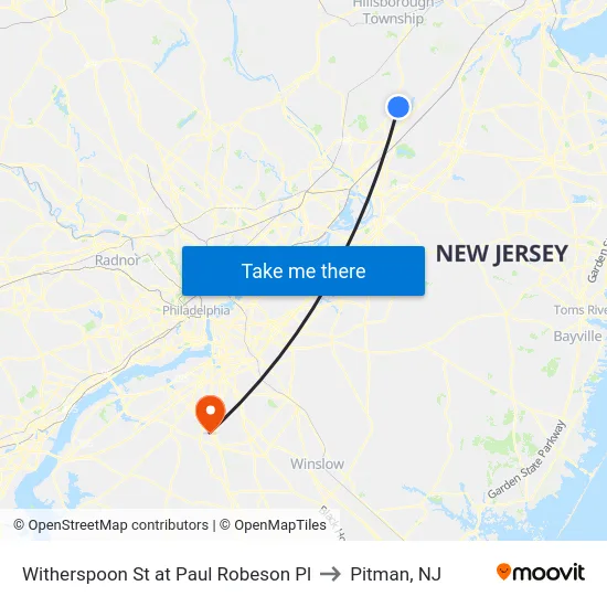 Witherspoon St at Paul Robeson Pl to Pitman, NJ map