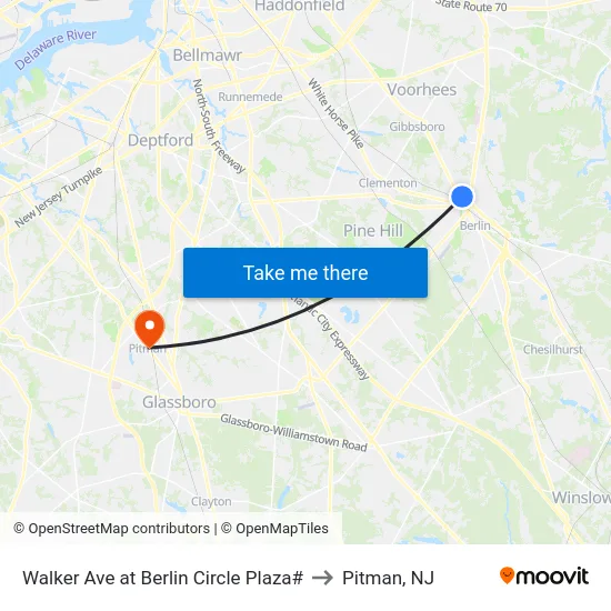 Walker Ave at Berlin Circle Plaza# to Pitman, NJ map