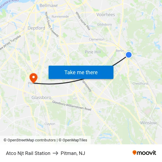 Atco Njt Rail Station to Pitman, NJ map