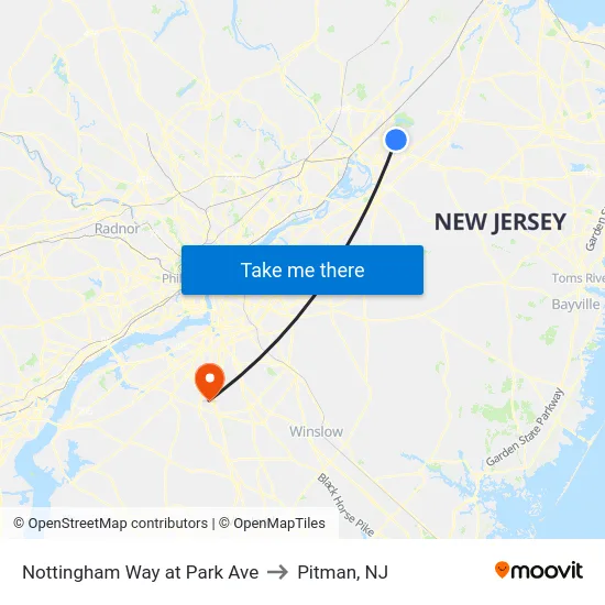 Nottingham Way at Park Ave to Pitman, NJ map