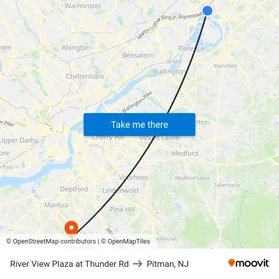 River View Plaza at Thunder Rd to Pitman, NJ map