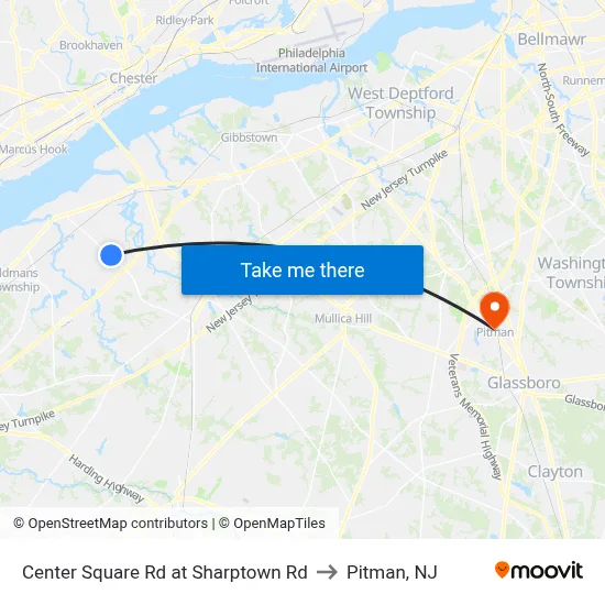 Center Square Rd at Sharptown Rd to Pitman, NJ map