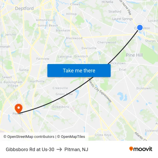 Gibbsboro Rd at Us-30 to Pitman, NJ map