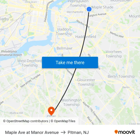 Maple Ave at Manor Avenue to Pitman, NJ map