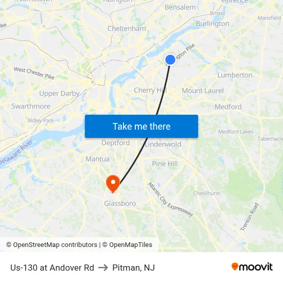 Us-130 at Andover Rd to Pitman, NJ map