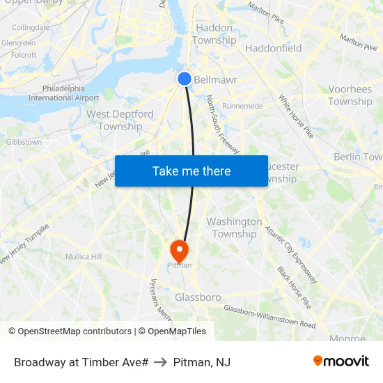 Broadway at Timber Ave# to Pitman, NJ map