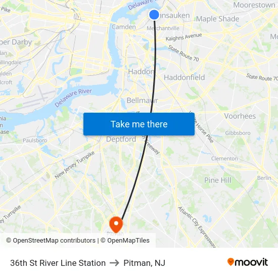 36th St River Line Station to Pitman, NJ map