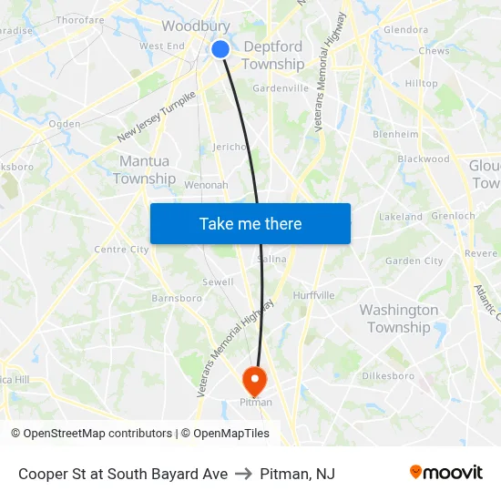Cooper St at South Bayard Ave to Pitman, NJ map