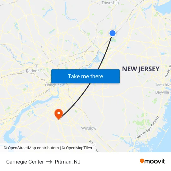 Carnegie Center to Pitman, NJ map